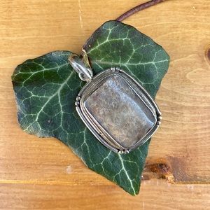 Agatized Coral in Rectangular 925 Sterling Silver Pendant.